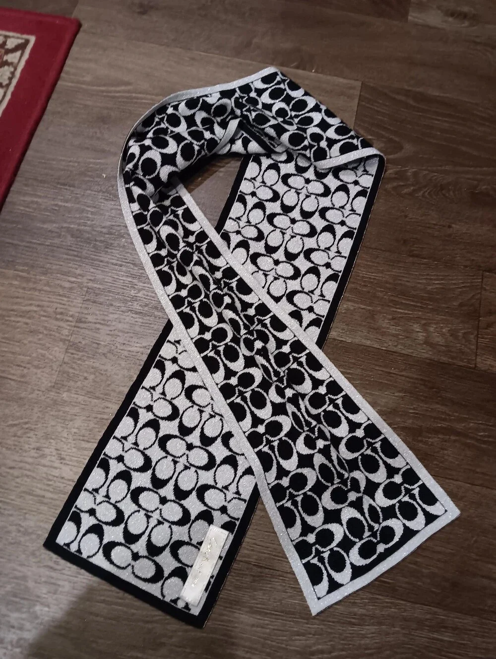 Coach Black & White Signature Jacquard Scarf